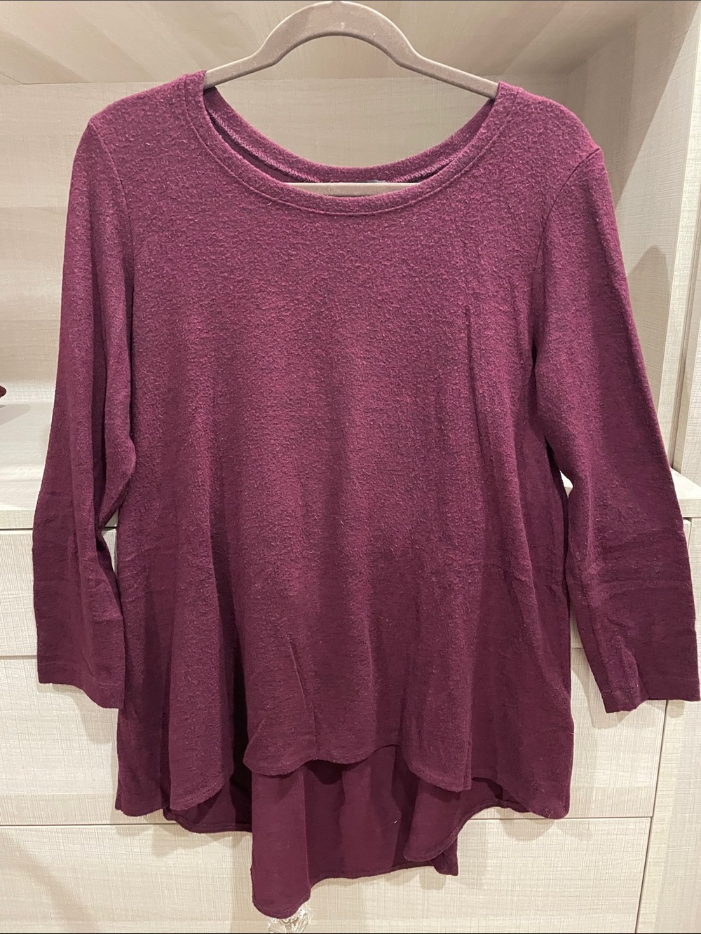 Nally & Millie Burgundy Layered High-Low Long Sleeve Tunic